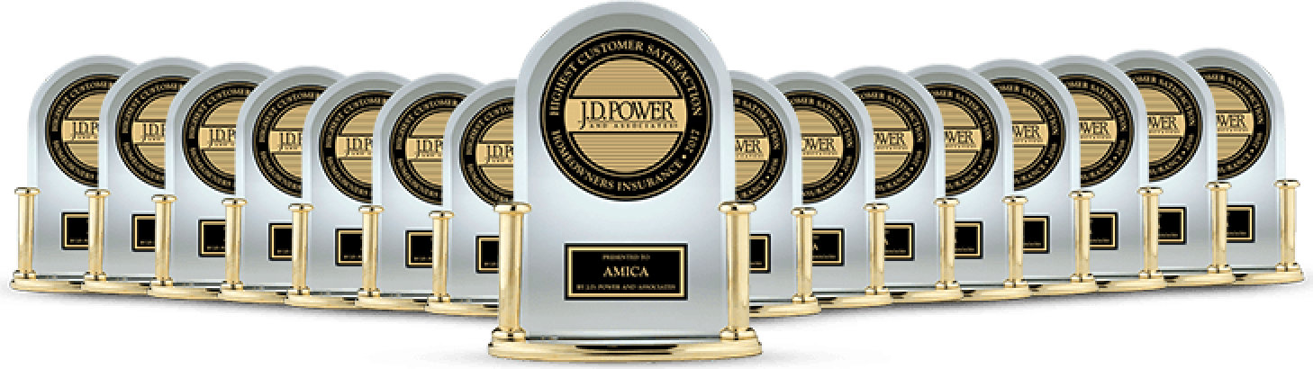 A collection of J.D. Power trophies: Highest in Customer Satisfaction Among National Homeowner Insurers, 17 Years in a Row