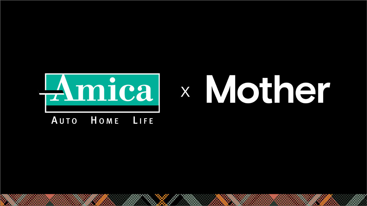 Black banner displaying the Amica and Mother logos