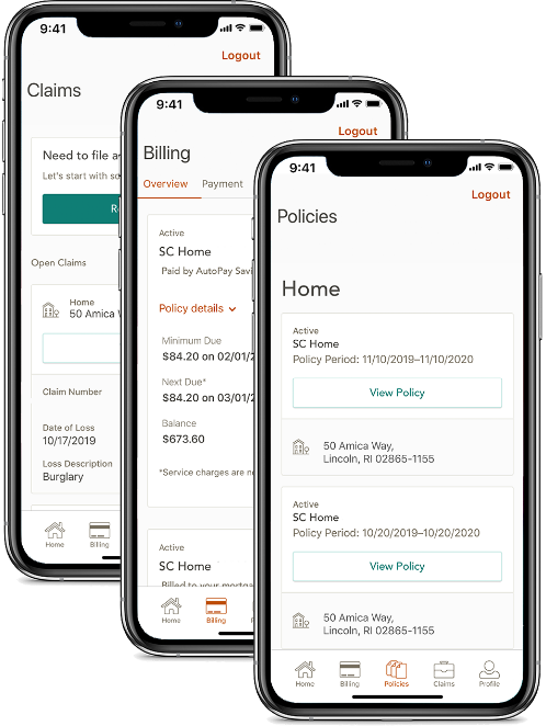 File claims, pay bills and view policies on the Amica mobile app