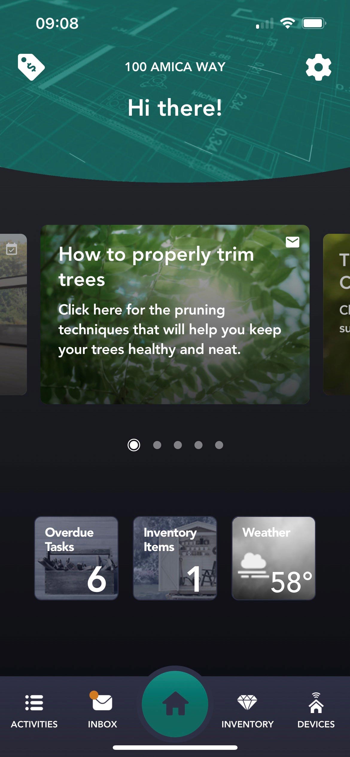 Smart phone with image of “Your Tasks” page indicating household tasks that are scheduled or overdue.