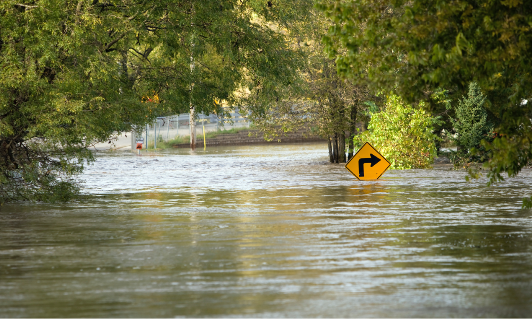 A flooded street: even if you don't live in a flood zone, consider having this coverage